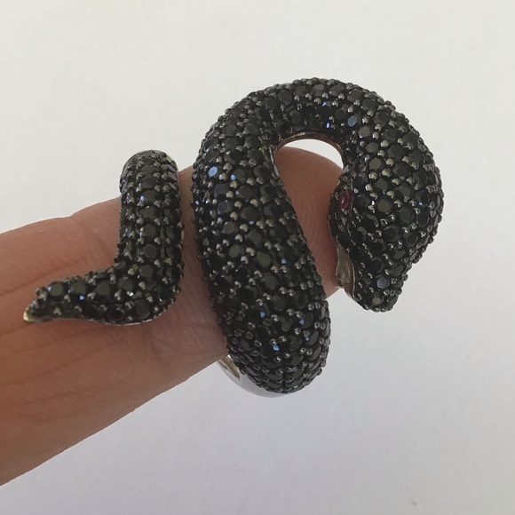 Carol Brodie Black Spinel Ruby Eye Snake Ring 8 - Picture 2 of 11